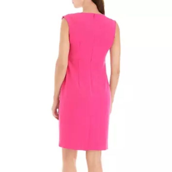 NWOT Kasper Hot Pink Sleeveless Crepe Sheath Style Dress Size 10 - Picture 3 of 5